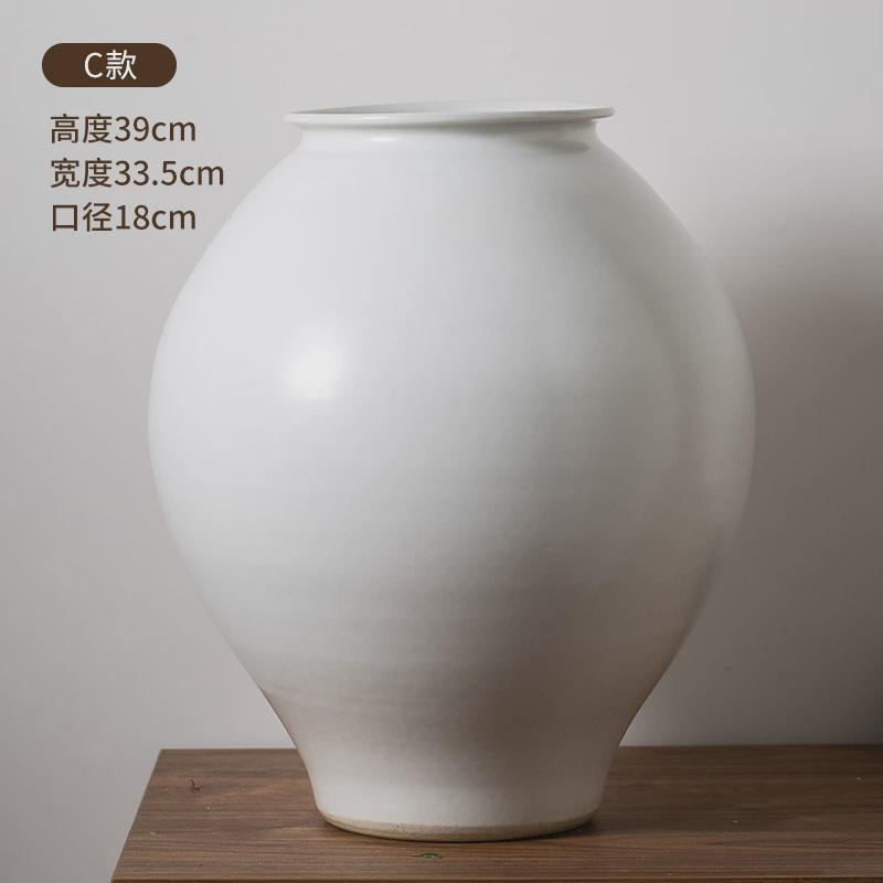 陶罐陶瓷花瓶客厅水培插花摆件侘寂风花盆白色大肚径高级感新中式