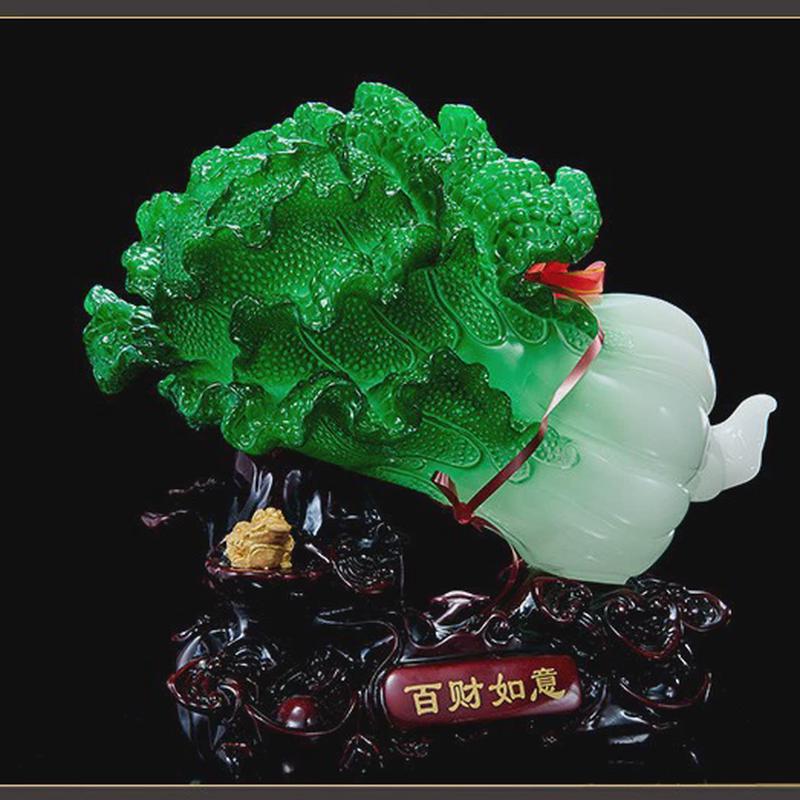 玉白菜摆件百财如意金蟾客厅玄关酒柜办公室家居装饰品树脂工艺品