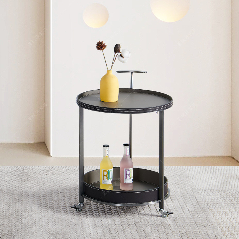 轻奢马鞍皮边几移动带角几客厅家用沙发茶几轮置物架不锈钢小推车