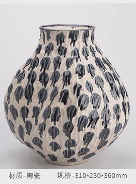 中古风陶瓷花瓶肌理手工民宿样板间高级感软装中式插花器饰品摆件