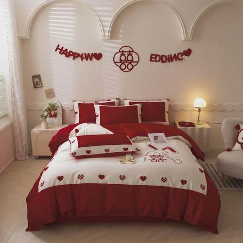 中式婚庆大红色婚床结婚四件套新婚高档床单被套婚房喜被床上用品