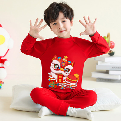 男童本命年儿童内衣套装德绒加绒加厚13蛇年红色睡衣12岁秋衣秋裤
