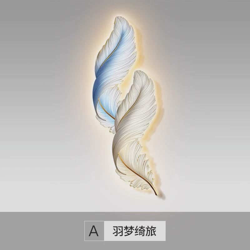 现代轻奢玄关装饰画羽毛壁画带led发光灯画简约高档走廊过道挂画