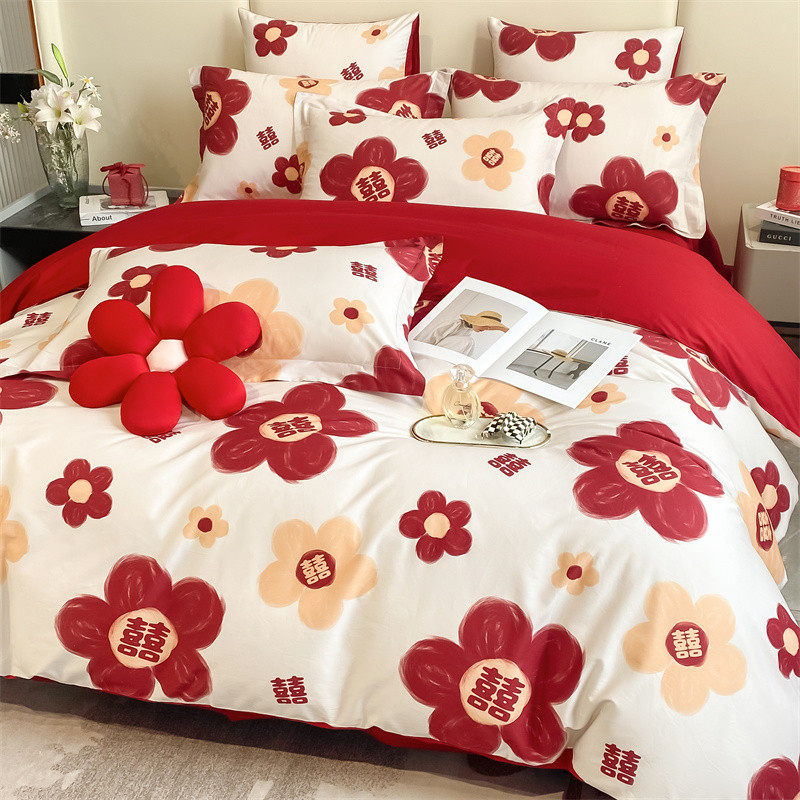 结婚床上用品非全棉四件套婚庆房喜被纯棉床单笠被罩大红婚礼被套,床上用品,床品套件/四件套/多件套,淘宝优惠券,粉丝福利购,淘宝优惠卷