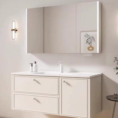 法式奶油风橡木浴室柜陶瓷一体盆脸盆洗手柜组合卫生间吊柜洗漱台