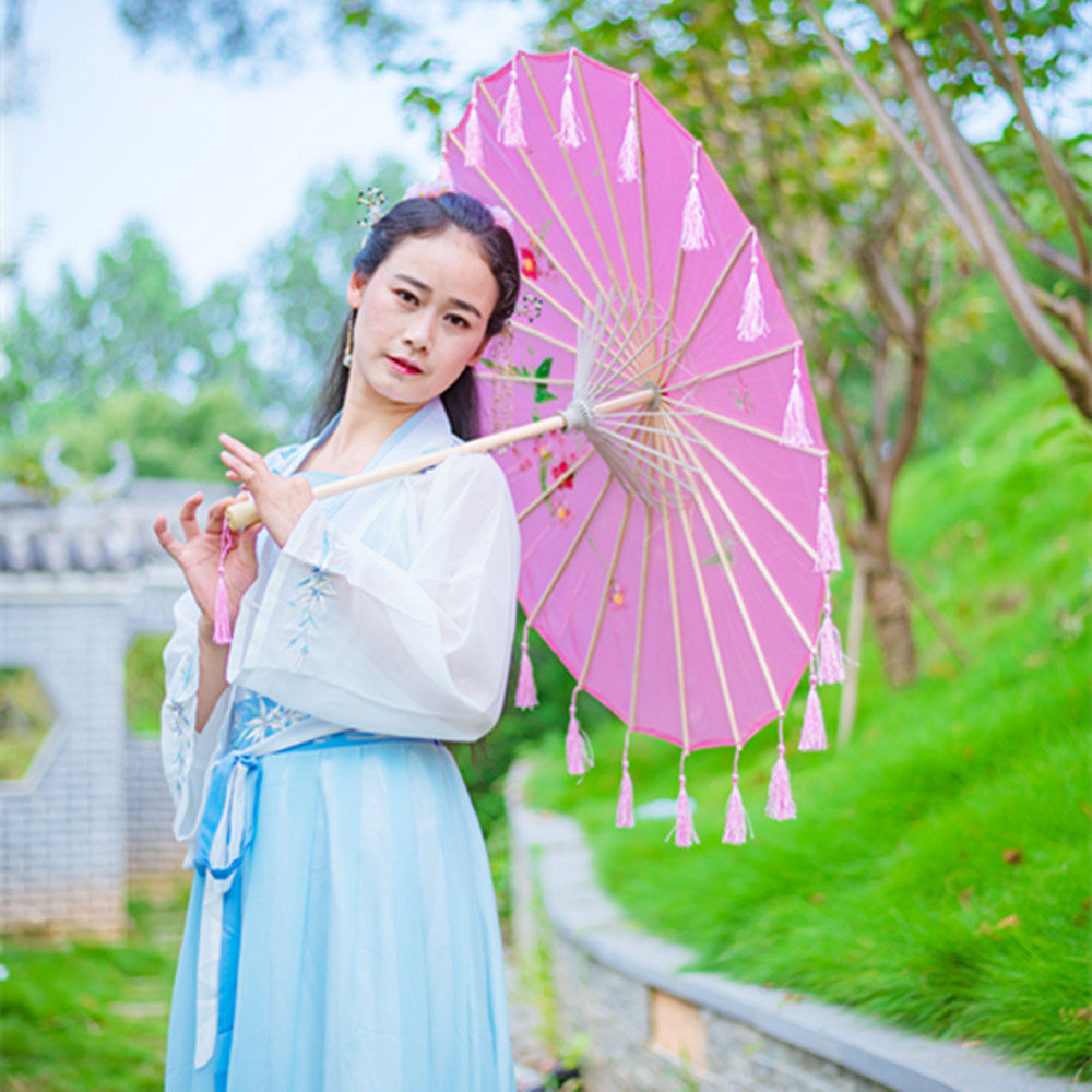 古代女子汉服油纸伞古风绸布伞摄影跳舞道具伞走秀流苏伞古装伞
