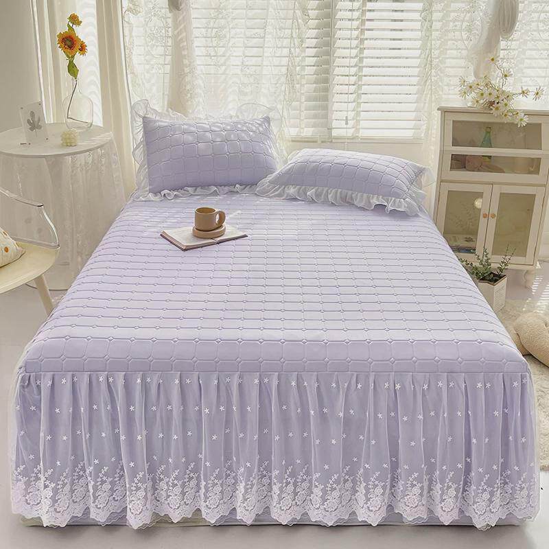 tuf4乳胶凉席夏季三四件套床裙款蕾丝边可水机洗纯色冰丝席带空调