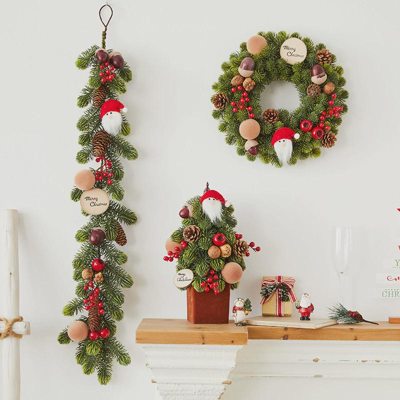 韩式小型诺贝松圣诞树圣诞节装饰品套餐桌面摆件花环藤条场景布置