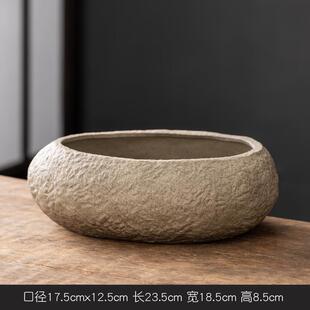 仿石头水培器皿长方形陶瓷花盆养铜钱草碗莲睡莲盆缸盆栽盆景盆子