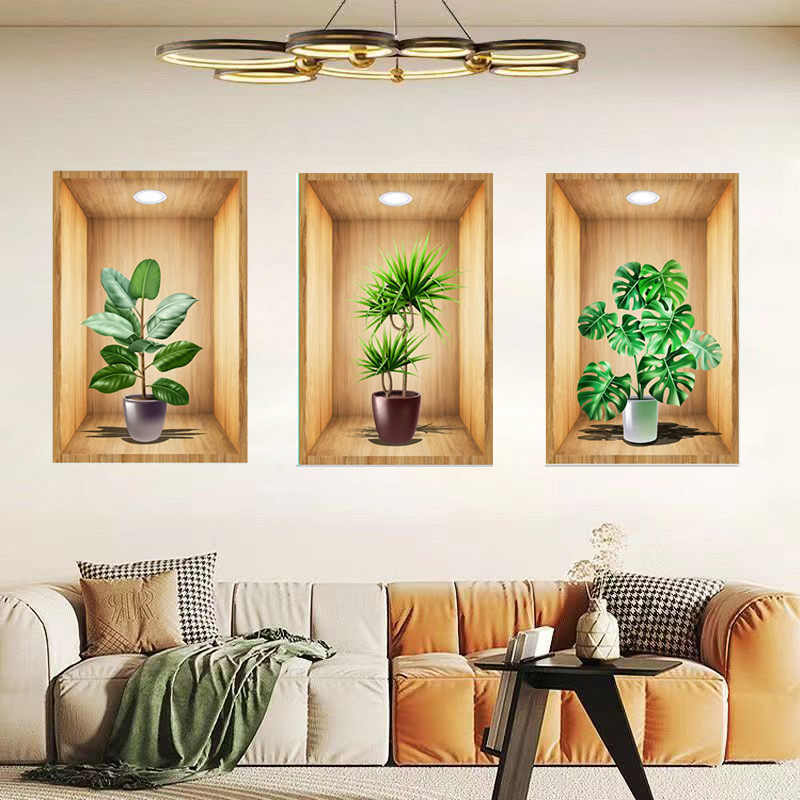 植物花卉3D效果盆栽贴画过道楼梯装饰画宾馆餐厅壁画自粘画图片