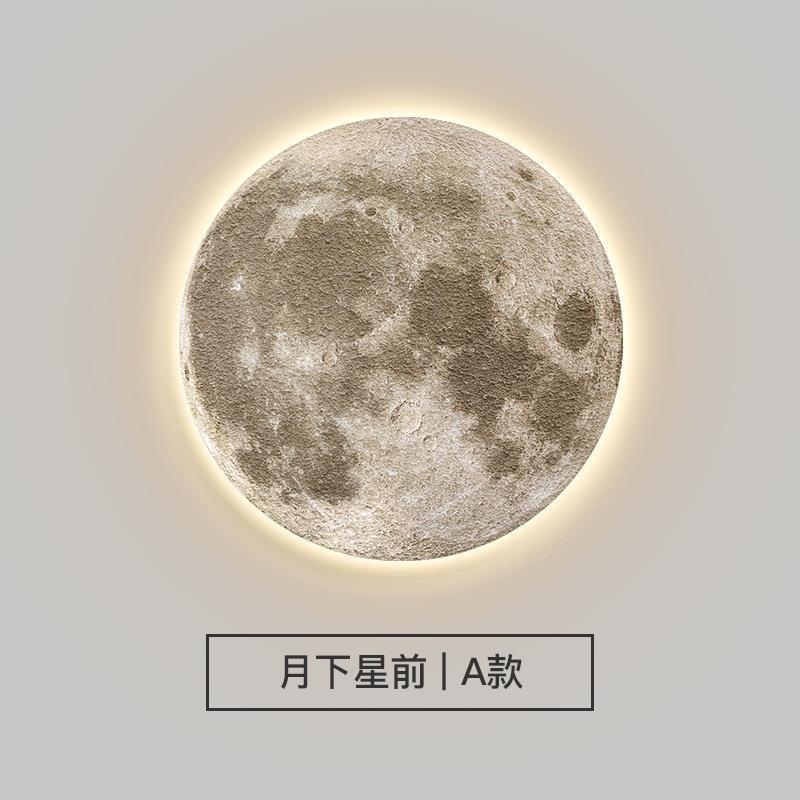 月球客厅背景墙面装饰画卧室床头玄关挂画圆形发光灯画肌理画壁画图片