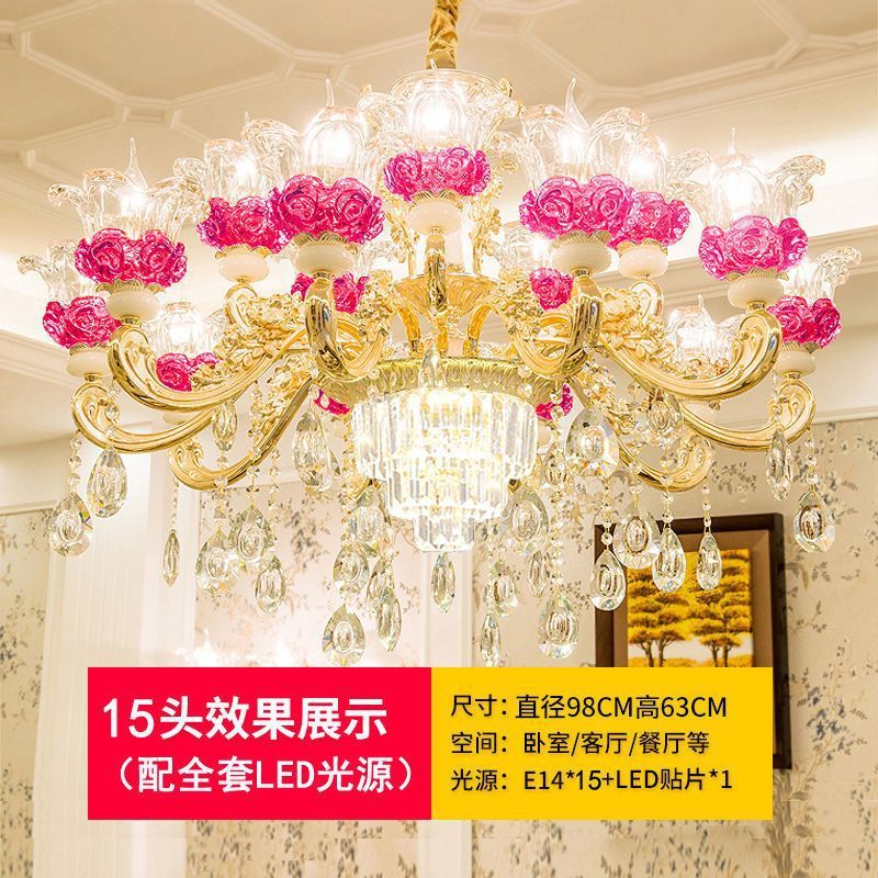 欧式吊灯简欧奢华大气法式轻奢别墅餐厅卧室蓝色陶瓷客厅水晶灯具