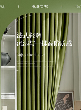 6s卧室客厅窗帘遮光丝绒轻奢2022年新款法式橄榄绿色绒布挂钩式
