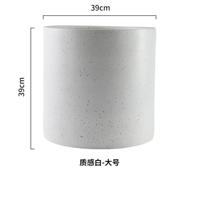 黑白氧化镁泥圆形花盆落地室内寂绿植盆家居客厅侘大号风格大花器