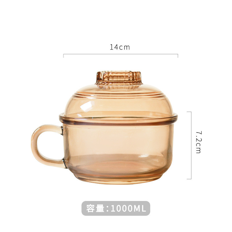 加盖玻璃碗玻璃带把手耐高温泡面碗微波炉加热饭盒专用汤碗打饭