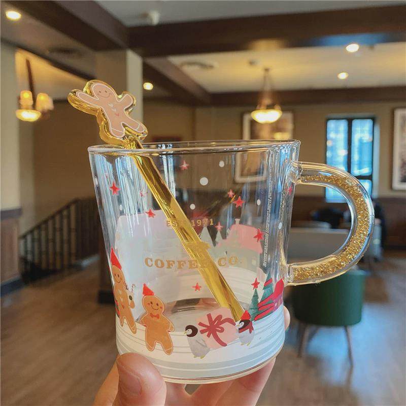 柔美粉樱冷变女神搅拌棒紫樱变色墨绿玻璃杯少女心可爱水杯子送礼