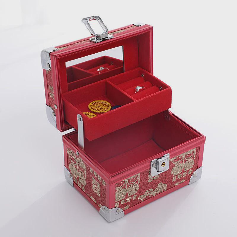 结婚首饰盒镜箱陪嫁新娘铝合金密码钱压箱梳化妆彩礼三五金百宝箱