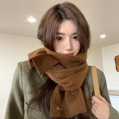 灰色围巾女秋混纺韩系氛围感加厚保暖纯色羊毛冬季情侣围脖学新款