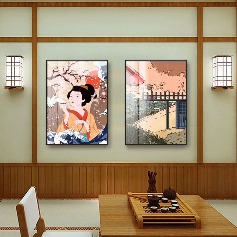 日式餐厅装饰画软装背景墙面挂画居酒屋料理店壁画烤肉店店浮世绘图片