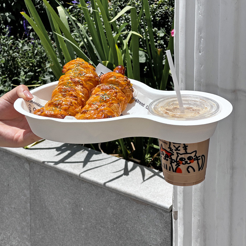 随行纸托citywalkbrunch一次性创意餐具街头轻食托盘饮料杯架板