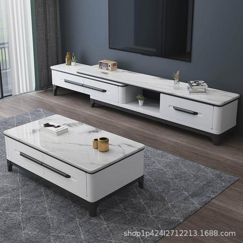 实木岩板白色简约现代轻奢小户型客厅茶几电视柜组合电视柜地柜