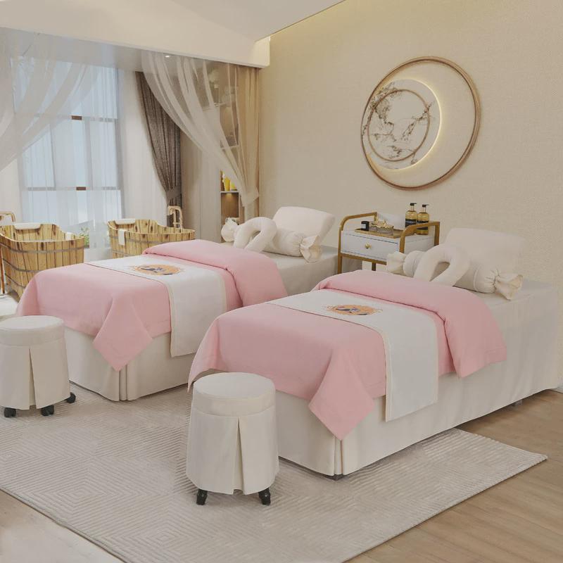 欧式高档美容床罩四件套洗头简约美容院床单按摩理疗轻奢床罩批发