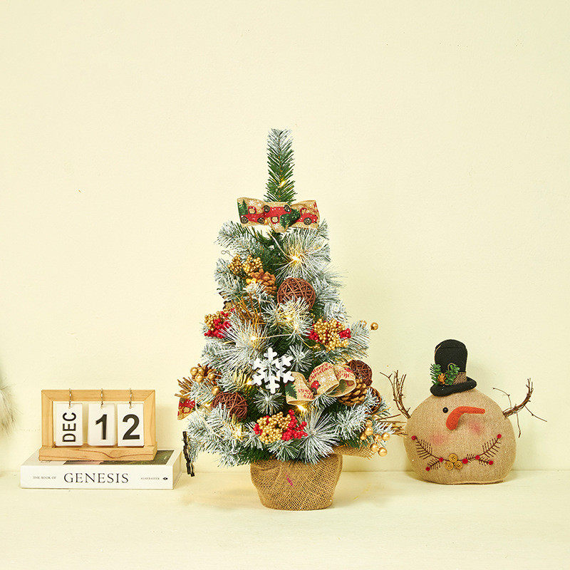 24圣诞新品60cm桌面圣诞节日套装花环藤条圣诞树组合摆件优选