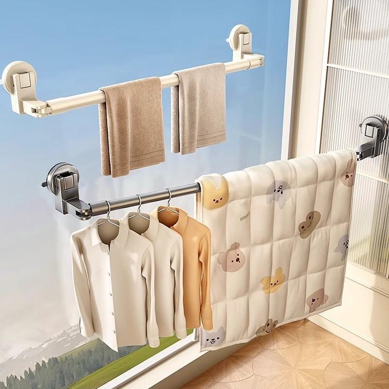 吸盘晾衣架伸缩晾衣杆室内家用阳台空间利用折叠衣服被子晾晒神器