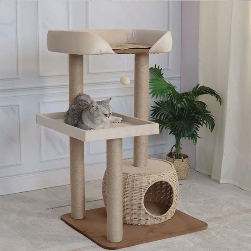 热销6sy藤编猫爬架猫窝猫树一体实木猫咪猫架太空舱大床大猫跳台