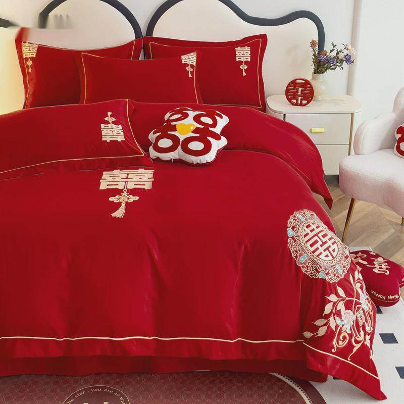 婚庆四件套大红中式结婚床上用品龙凤刺绣婚床床单被套,床上用品,婚庆床品套件,淘宝优惠券,粉丝福利购,淘宝优惠卷