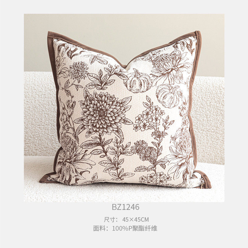 美式现代黄色咖色抱枕中古靠垫靠包塔莎花园家用客厅沙发腰靠枕