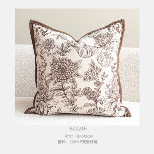 现代黄色咖色抱枕中古靠垫靠包塔莎花园家用客厅沙发腰靠枕 美式