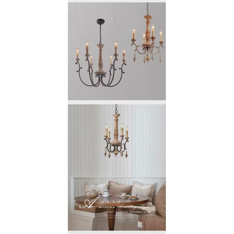 木艺雕刻客厅吊灯法式乡村美式设计师民宿卧室灯具艺术灯饰餐厅灯