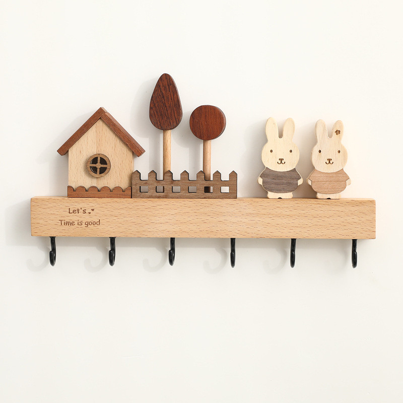 进门实木ins风入户玄关墙上壁挂钥匙收纳架钥匙挂钩可爱装饰北欧