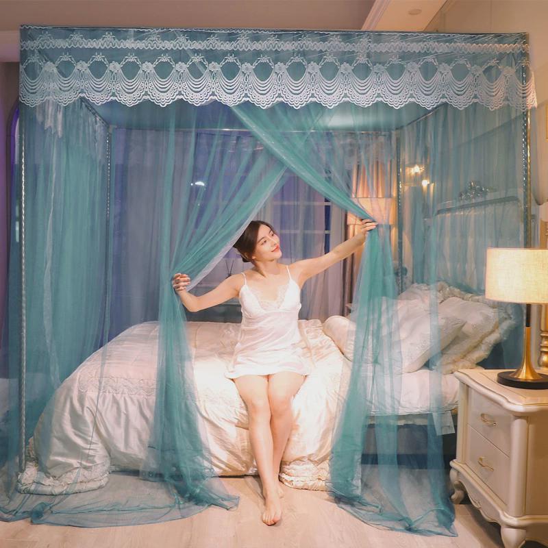 蚊帐家用卧室三开门宫廷落地帐子1.8米床双人1.5米加密纹支架1.0m