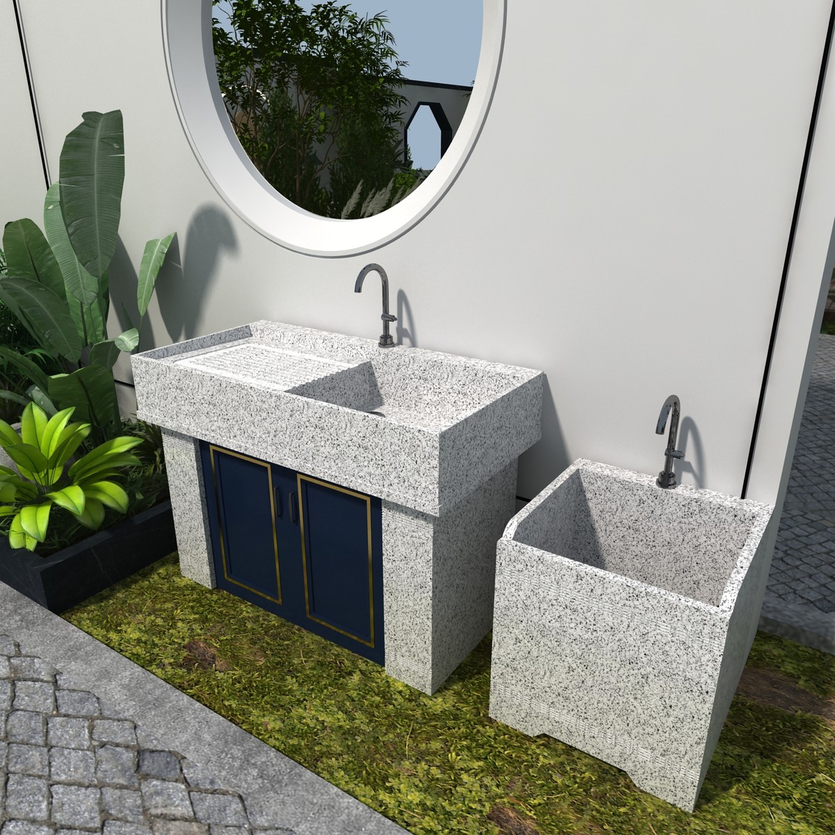 ll花岗岩洗手池台盆室外庭院一体洗手盆带搓衣板户外阳台洗衣柜水