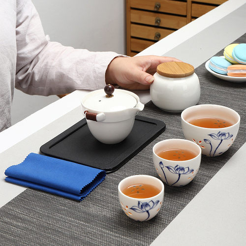 热销镂空玲珑陶瓷快客杯一壶三杯泡茶壶旅行茶具套装户外旅游便携