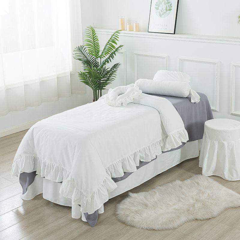 简约床单单件奢美容院黑白格床罩四件套按摩高档美容纯色厚