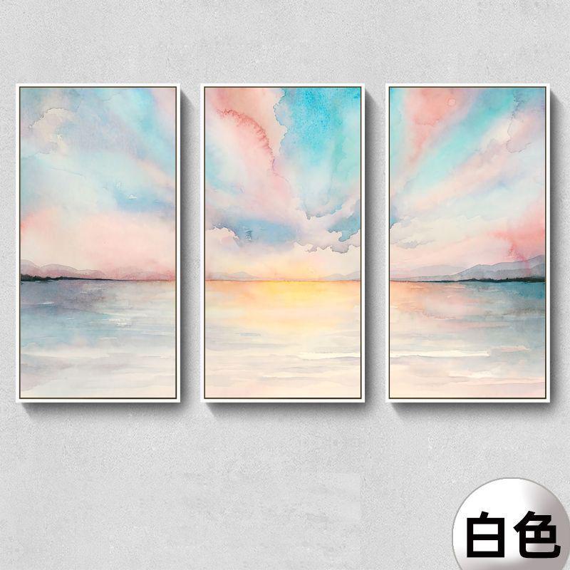 现代简约北欧装饰画三联水彩风景酒店玄关客厅大海公寓挂画无框画