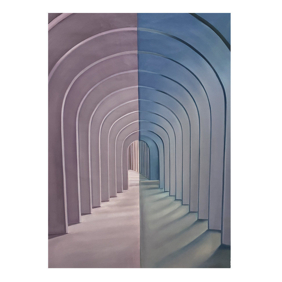 纯手绘油画抽象空间延伸感长廊客厅玄关建筑挂画轻奢高级感装饰画