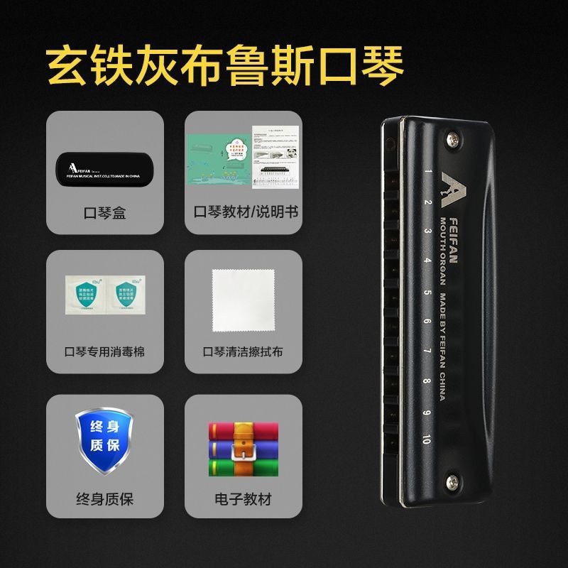 feifan/飞繁十孔攀岩者演奏布鲁斯口琴mc20初学者入门专业c调口琴