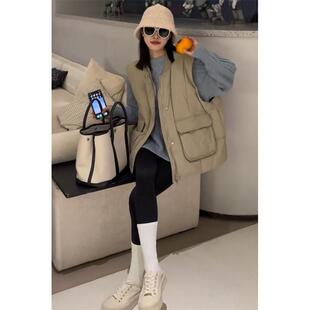 马甲女冬季外穿秋2022年新款洋气坎肩黑色宽松加厚圆领休闲棉