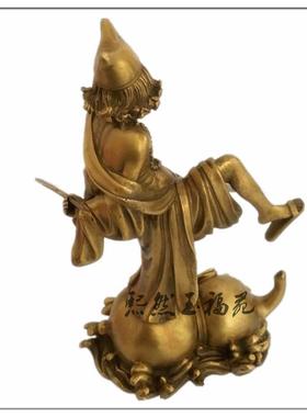 纯铜济公降龙收藏品活佛济癫站葫芦笑佛工艺品铜器摆件罗汉