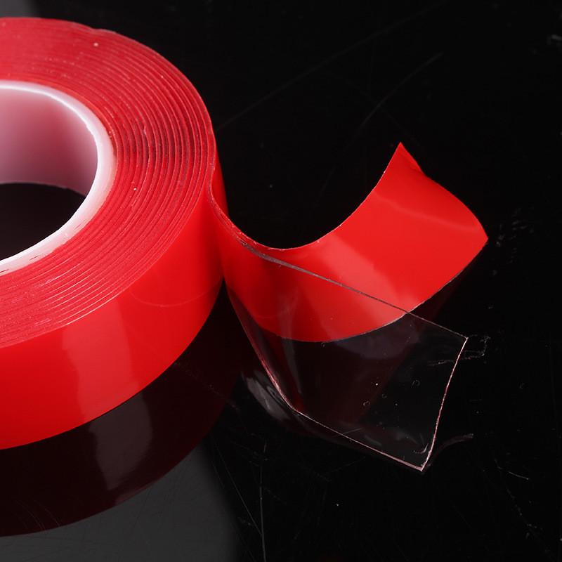 工厂定制亚克力红膜双面胶不强力无痕防水透明纳米双面胶厚残胶