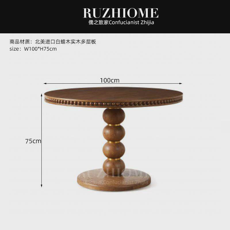 美式乡村实木雕刻橡木餐桌椭圆形饭桌法式复古原木民宿拍摄家具