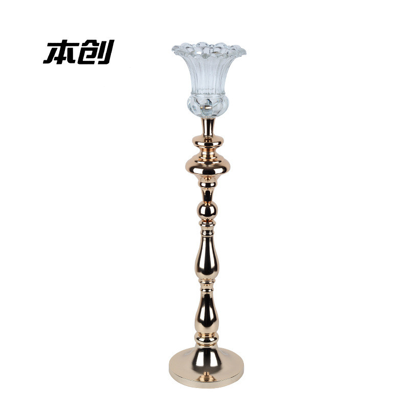 创意欧式婚庆用品电镀铁艺路引婚礼布置金色花器装饰摆件插花餐桌