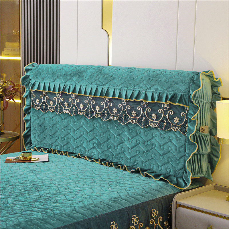 of9d水晶绒床头罩加厚头套软包床刺绣1.8m实木皮床夹棉防尘靠