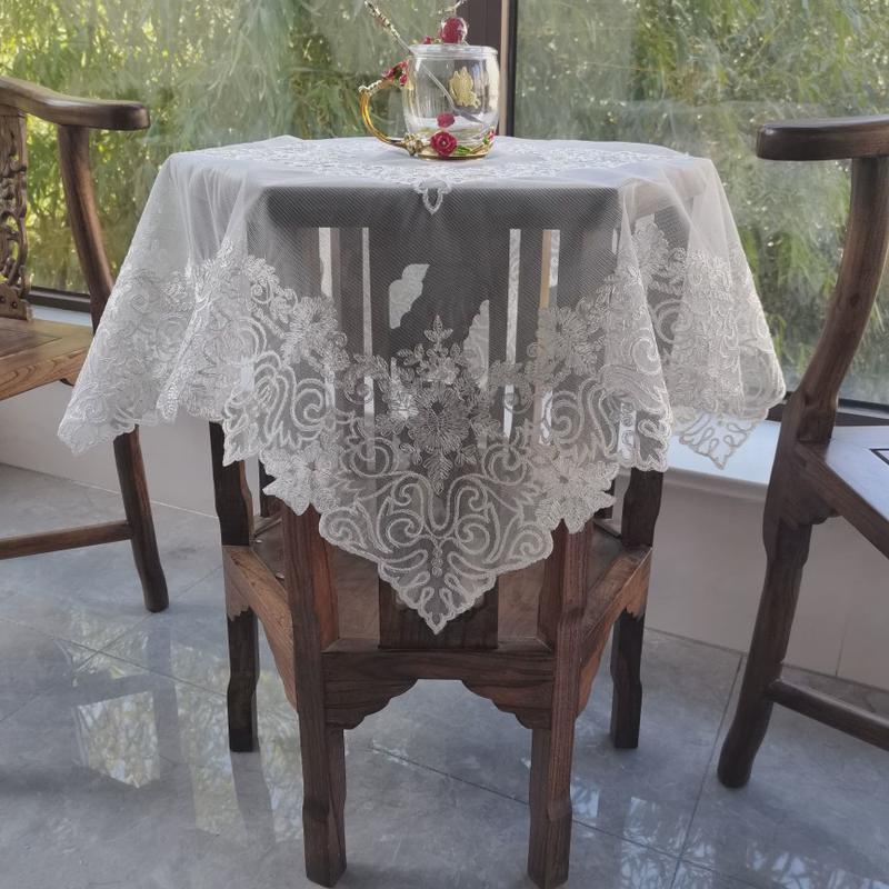 9wor新款欧式蕾丝绣花白色圆桌正方形桌布空调防尘盖巾电视防尘布