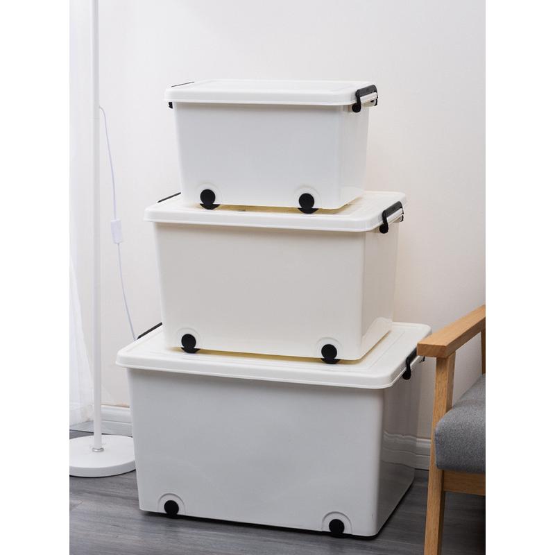 v3fp收纳箱白色塑料加厚衣物被子整理箱储物箱轮子带带盖特大号