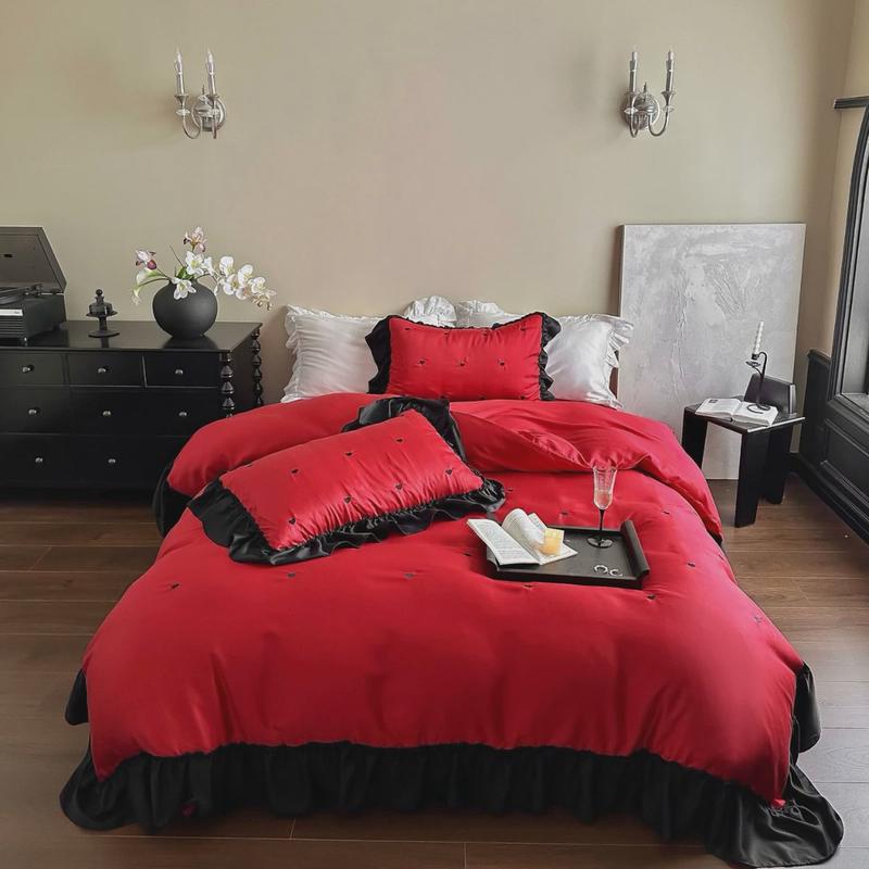 天丝四件套少女心60s兰精法式爱心刺绣凉感被套春夏季床上用品